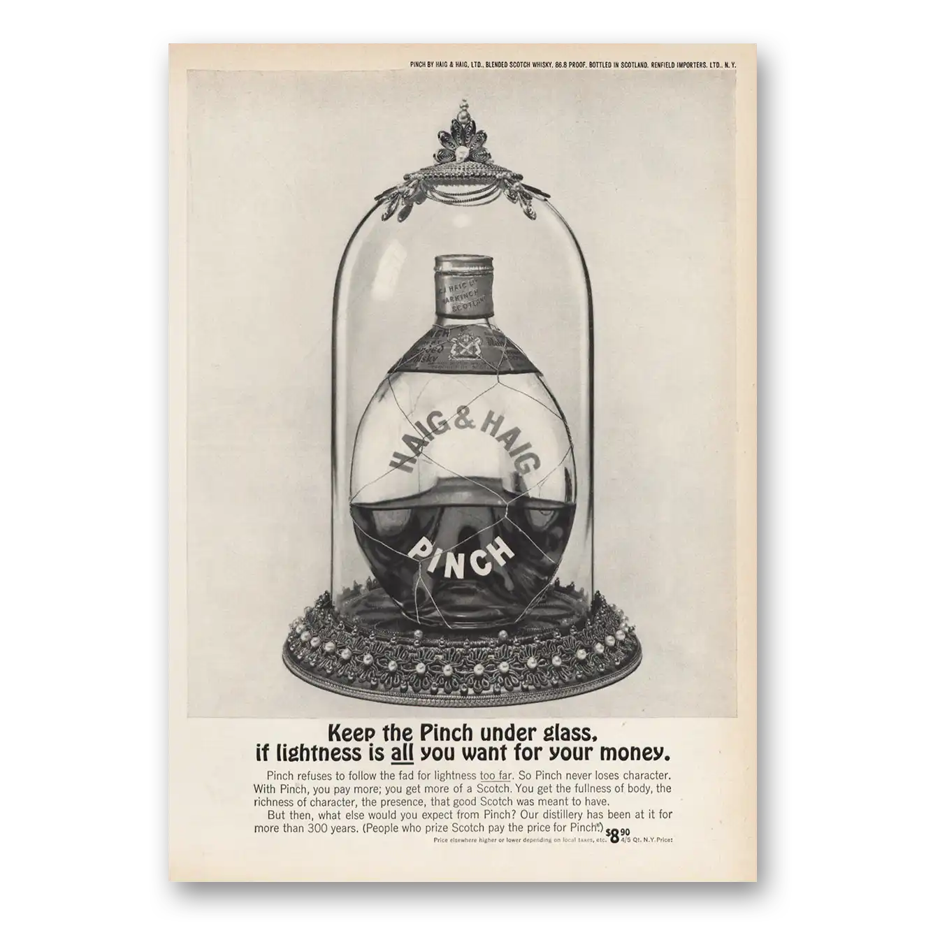 1963 Pinch Scotch Keep Pinch Under Glass Vintage Magazine Print Ad