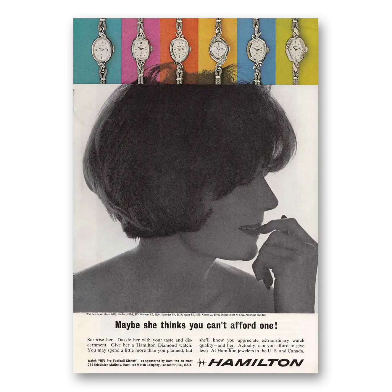 1963 Hamilton Watch Maybe She Thinks Vintage Magazine Print Ad