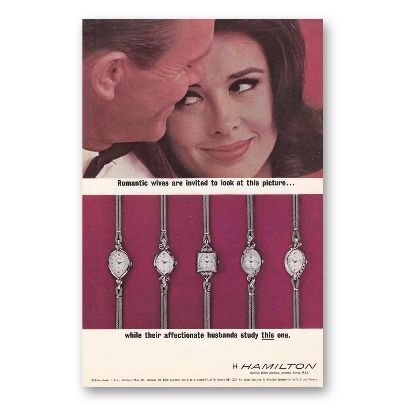 1963 Hamilton Watch Romantic Wives Vintage Magazine Print Ad