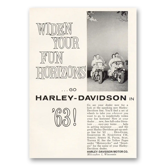 1962 Harley Davidson Widen Your Fun Horizons Vintage Magazine Print Ad