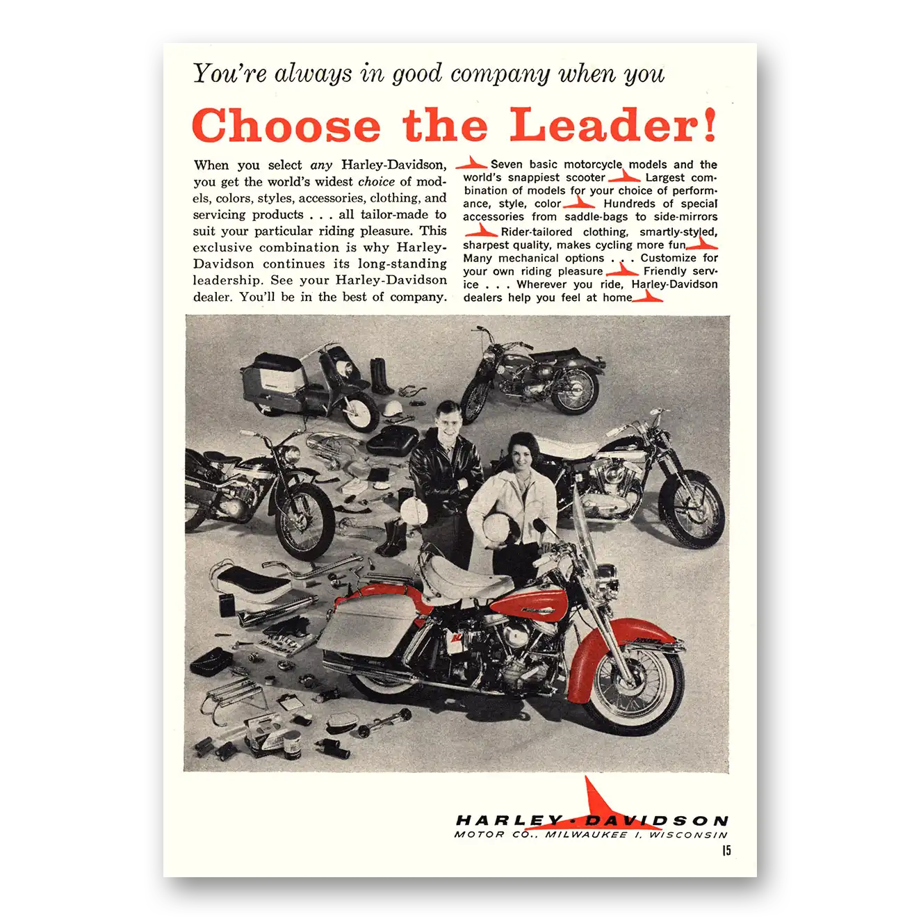 1963 Harley Davidson Choose the Leader Vintage Magazine Print Ad