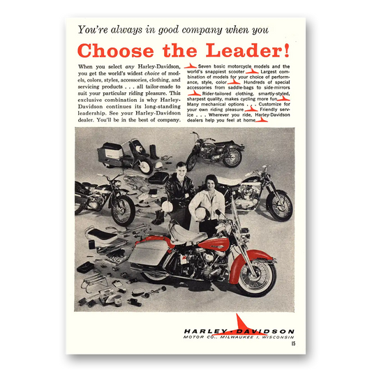 1963 Harley Davidson Choose the Leader Vintage Magazine Print Ad