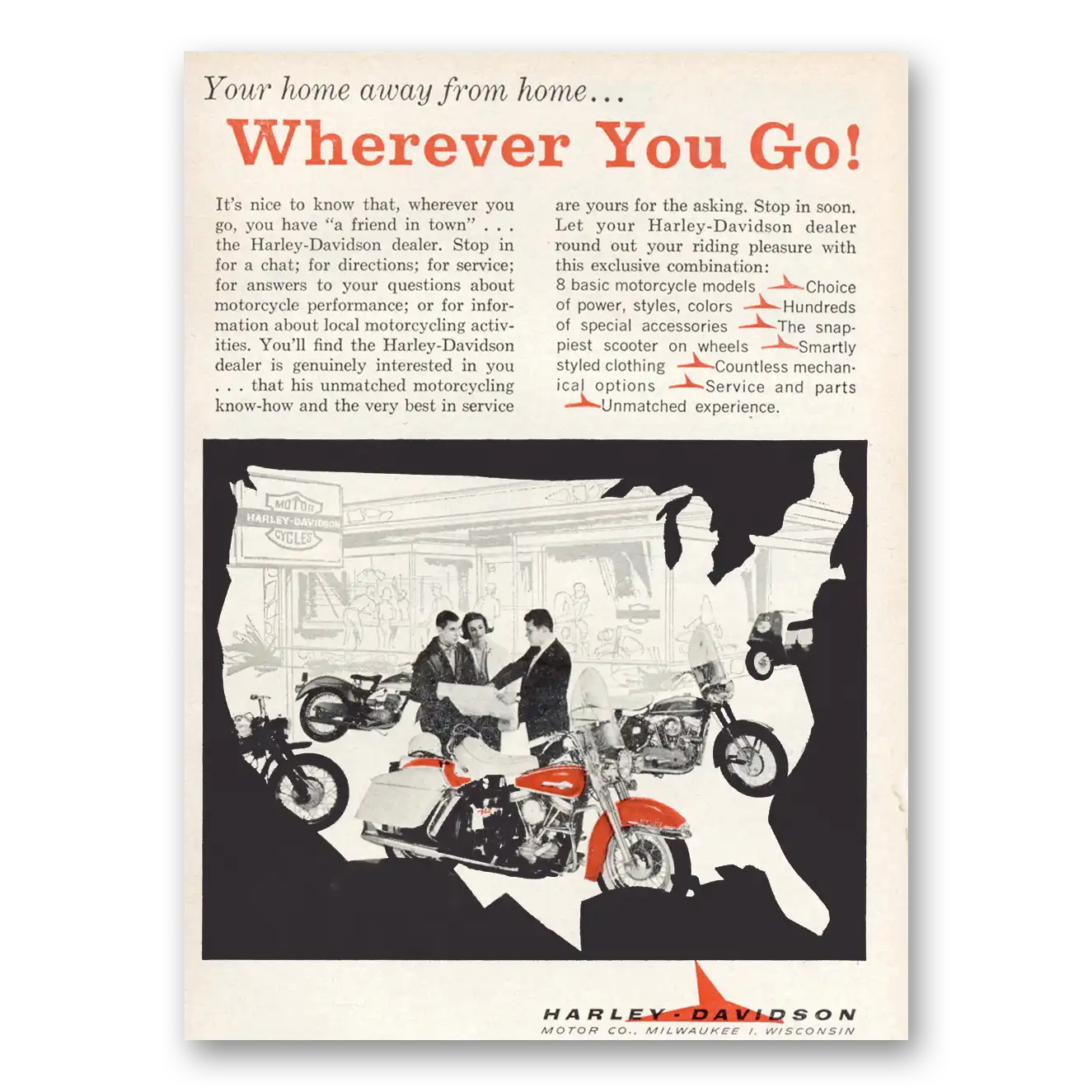 1963 Harley Davidson Home Away From Home Wherever You Go Vintage Magazine Print Ad