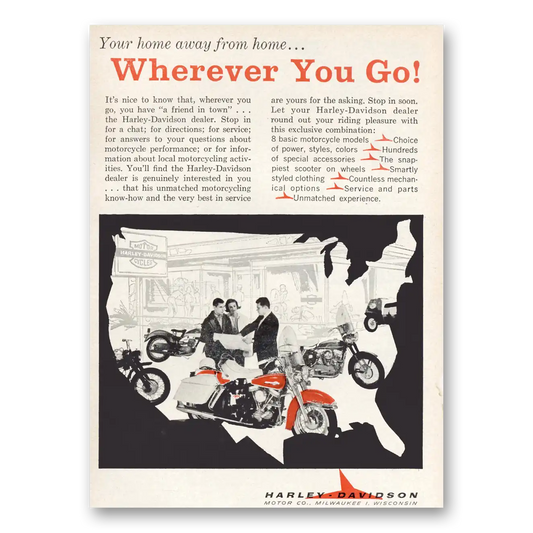 1963 Harley Davidson Home Away From Home Wherever You Go Vintage Magazine Print Ad