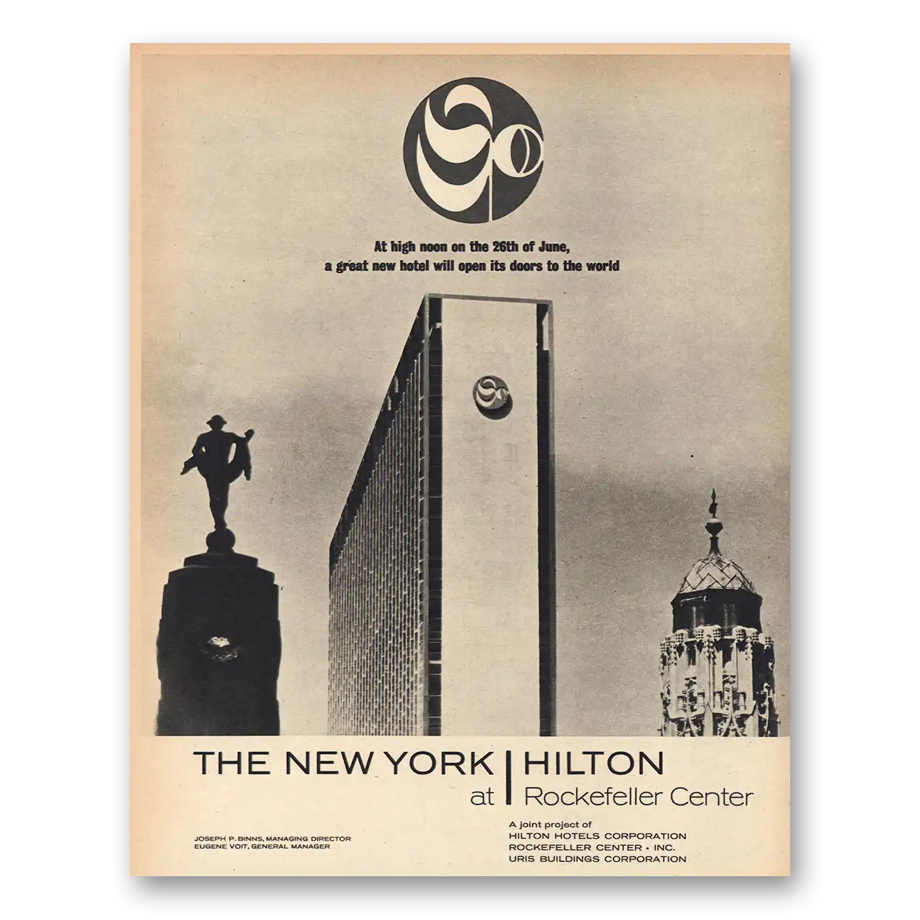 1963 Hilton Hotels Rockefeller Center Vintage Magazine Print Ad