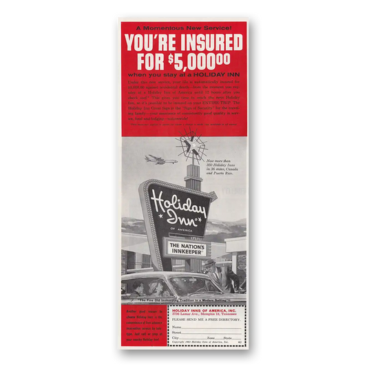 1963 Holiday Inn Insured for 5000 Vintage Magazine Print Ad