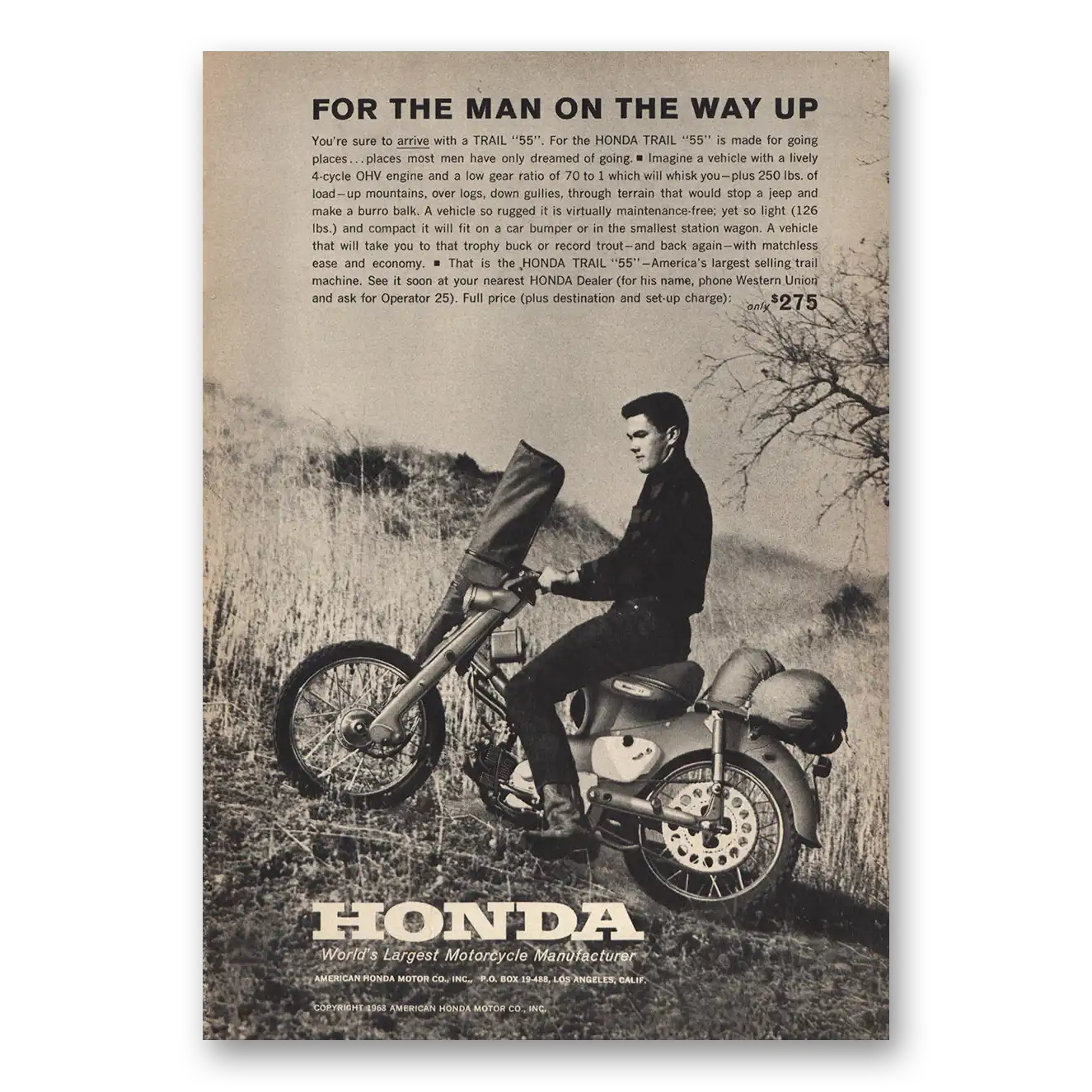 1963 Honda Motorcycle For the Man On the Way Up Vintage Magazine Print Ad