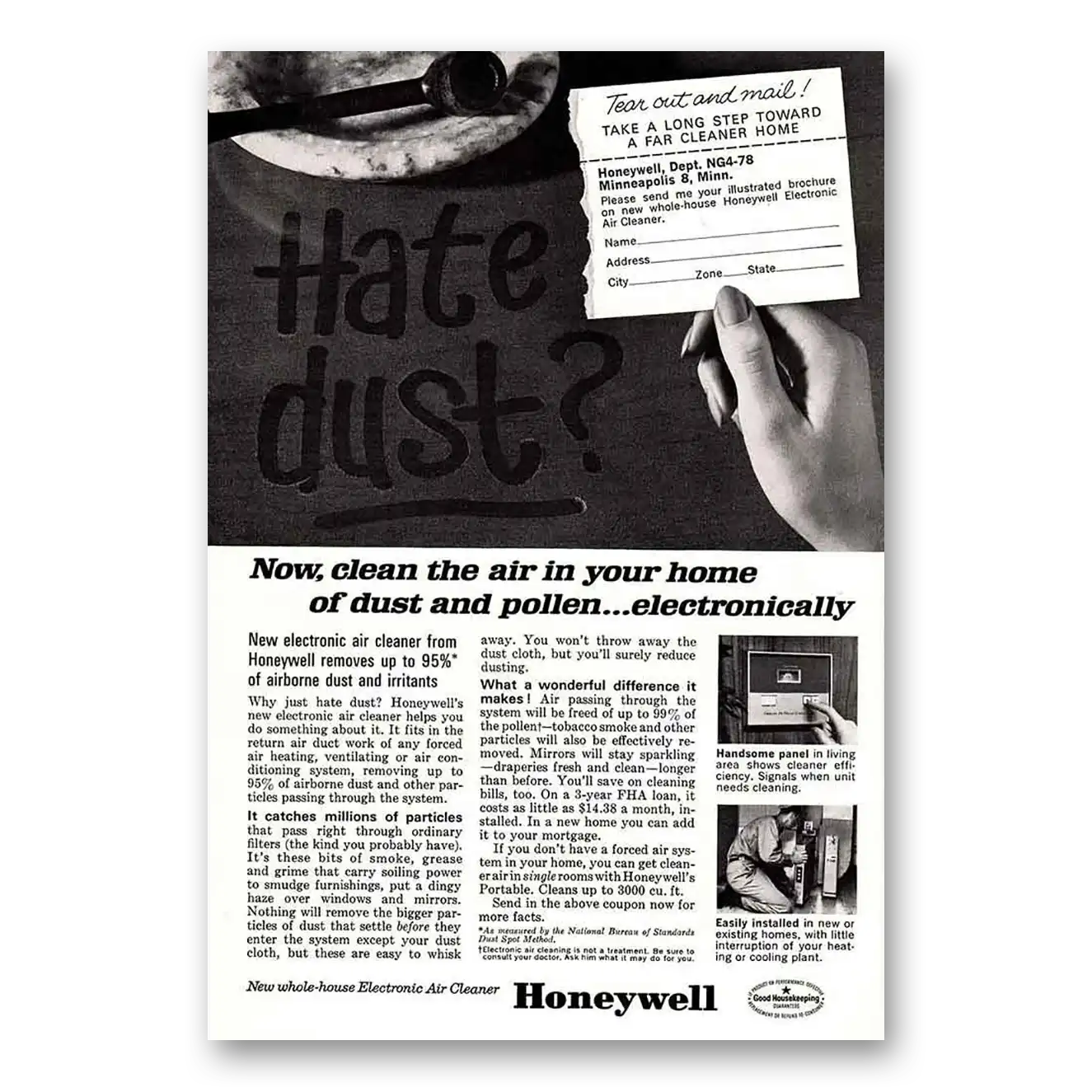 1963 Honeywell Electric Air Cleaner Hate Dust Clean the Air In Your Home Vintage Magazine Print Ad