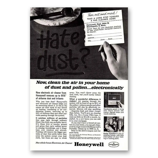 1963 Honeywell Electric Air Cleaner Hate Dust Clean the Air In Your Home Vintage Magazine Print Ad