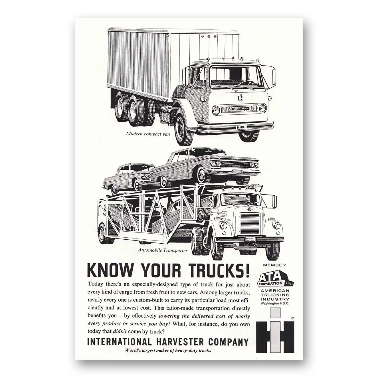 1963 International Trucks Automobile Transporter Vintage Magazine Print Ad