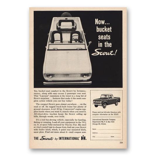 1963 International Harvester Scout Bucket Seats Vintage Magazine Print Ad