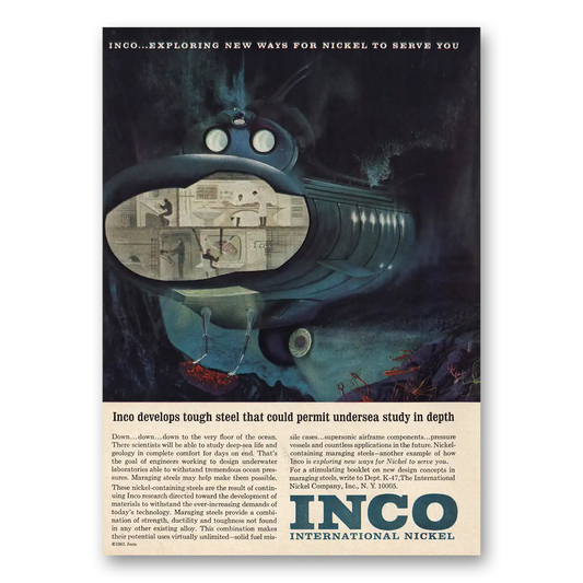 1963 International Nickel INCO Undersea Study In Depth Vintage Magazine Print Ad