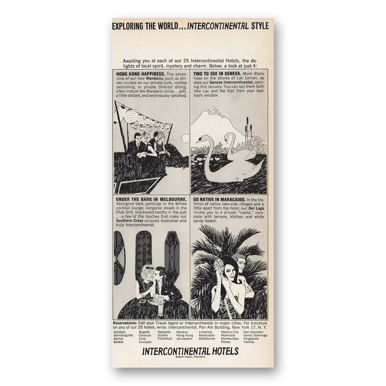 1963 InterContinental Hotels Hong Kong Happiness Geneva Melbourne Maracaibo Vintage Magazine Print Ad