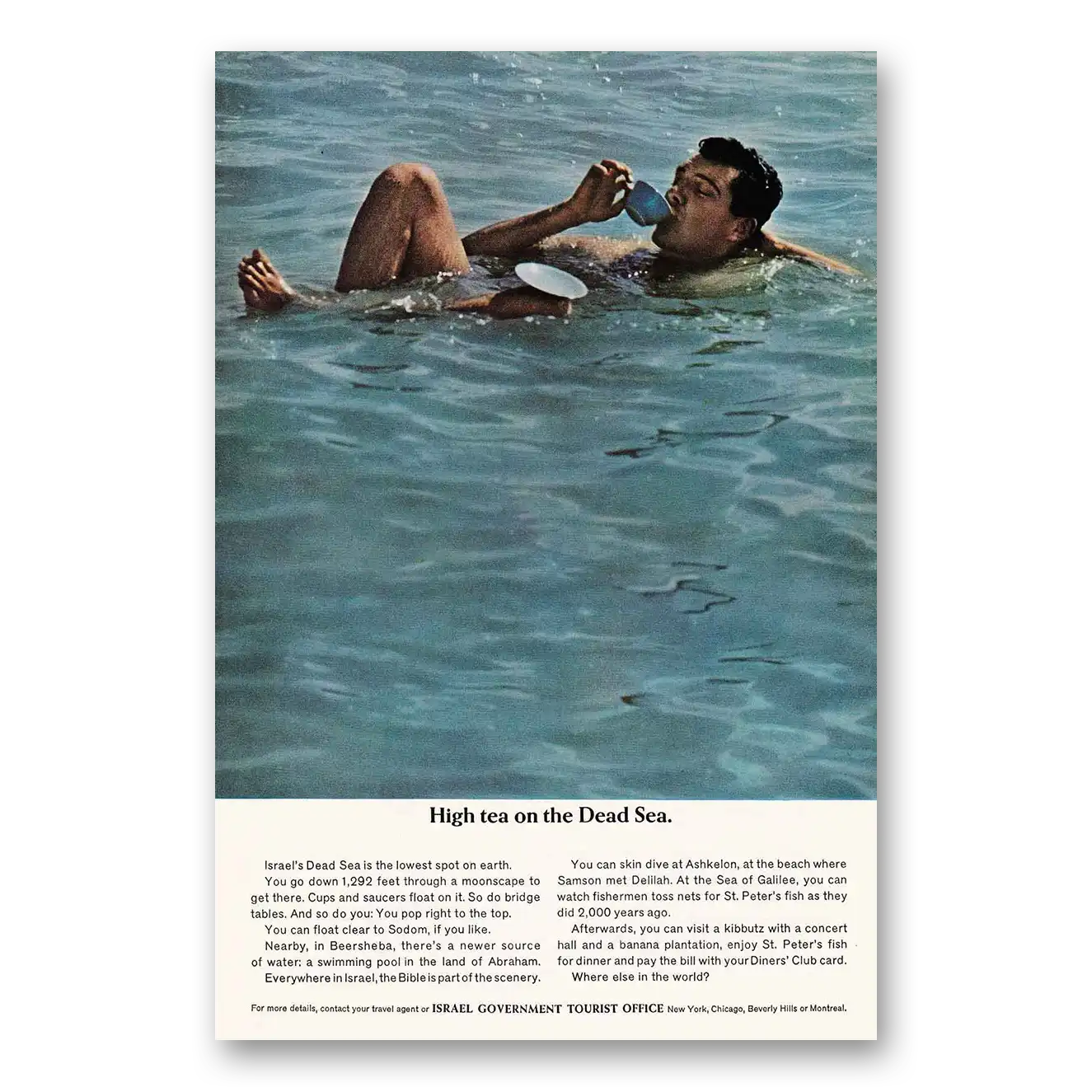 1963 Israel High Tea on the Dead Sea Vintage Magazine Print Ad