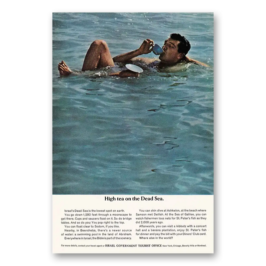 1963 Israel High Tea on the Dead Sea Vintage Magazine Print Ad