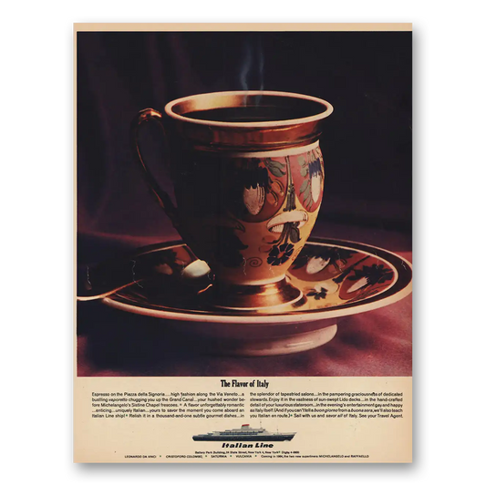 1963 Italian Line Flavor of Italy Espresso On Piazza Vintage Magazine Print Ad