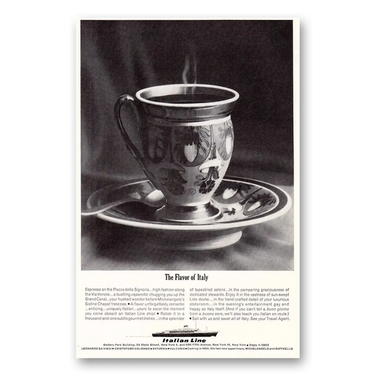 1963 Italian Line Flavor of Italy Cup and Saucer Vintage Magazine Print Ad