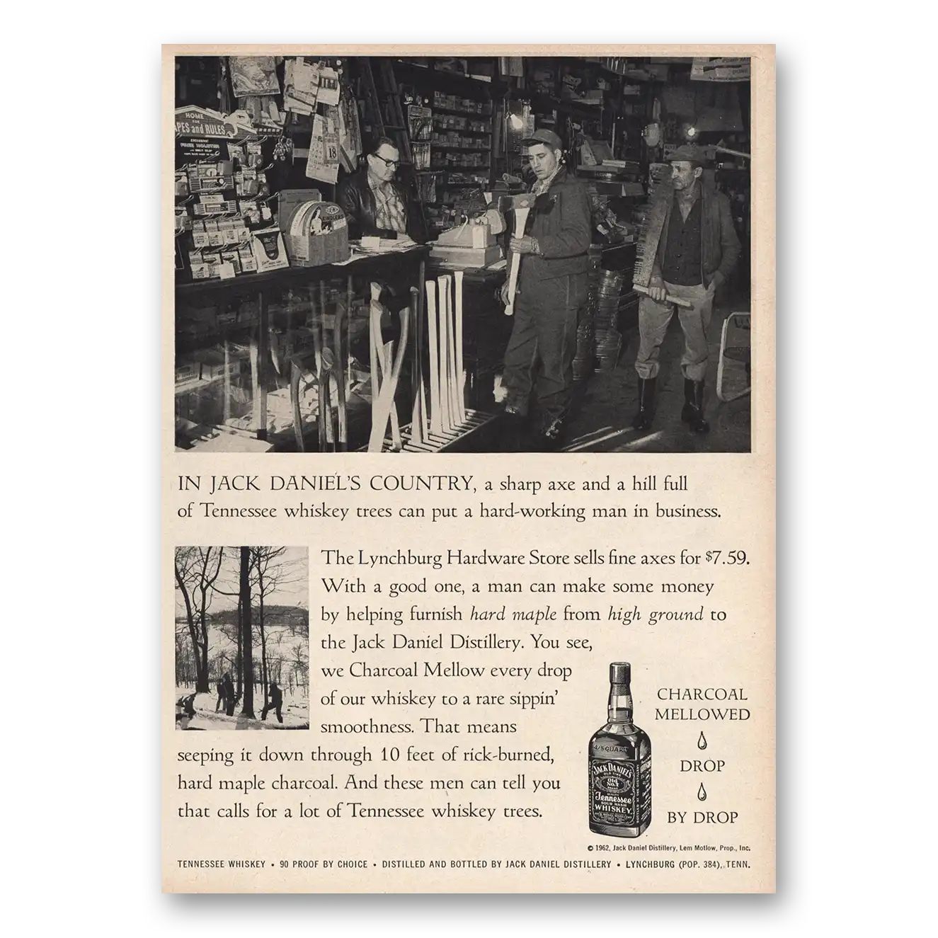 1963 Jack Daniels Sharp Axe Bill Full Vintage Magazine Print Ad