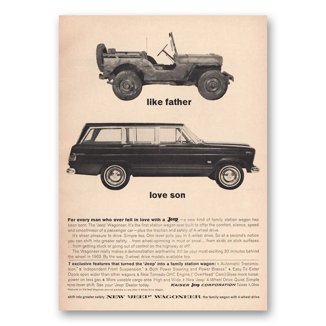 1963 Jeep Wagoneer Like Father Love Son Vintage Magazine Print Ad