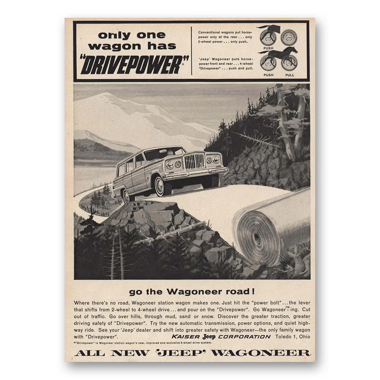 1963 Jeep Wagoneer Only One Wagon Has Drivepower Vintage Magazine Print Ad