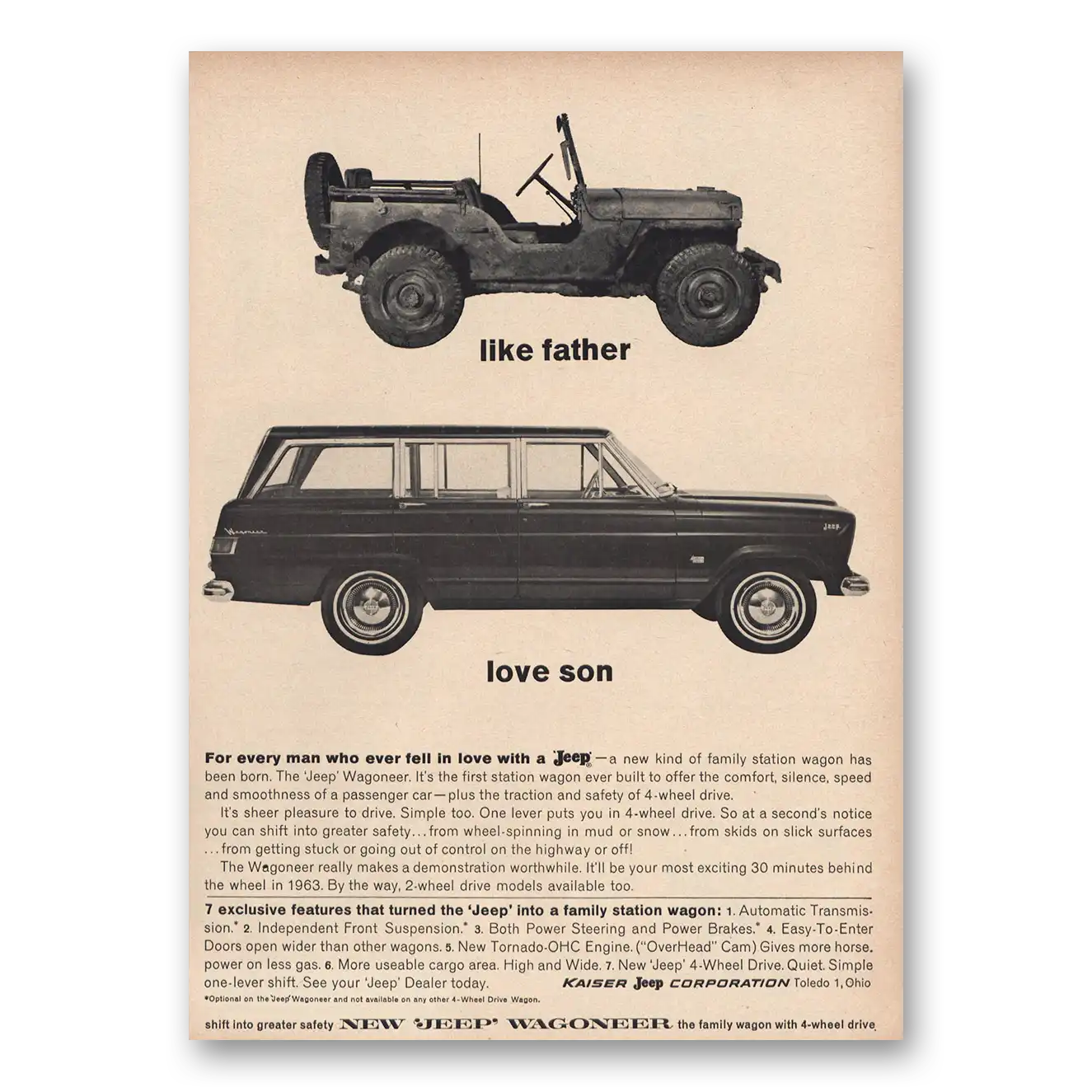 1963 Jeep Wagoneer Like Father Love Son Vintage Magazine Print Ad