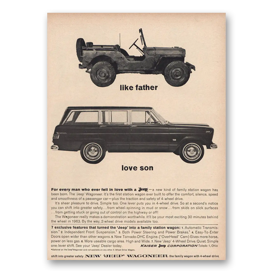 1963 Jeep Wagoneer Like Father Love Son Vintage Magazine Print Ad