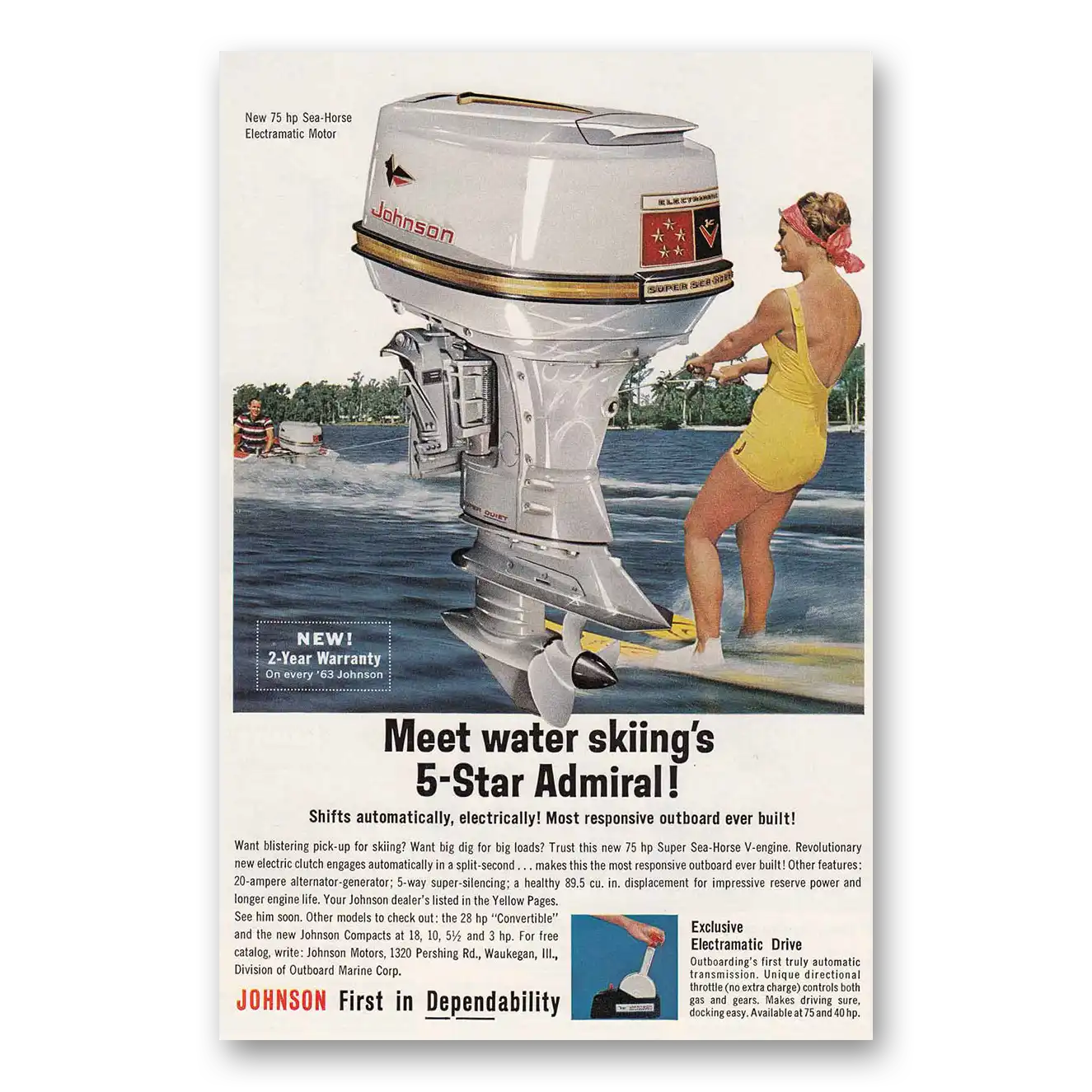 1963 Johnson Sea Horse Motors Water Skiing 5 Star Admiral Vintage Magazine Print Ad