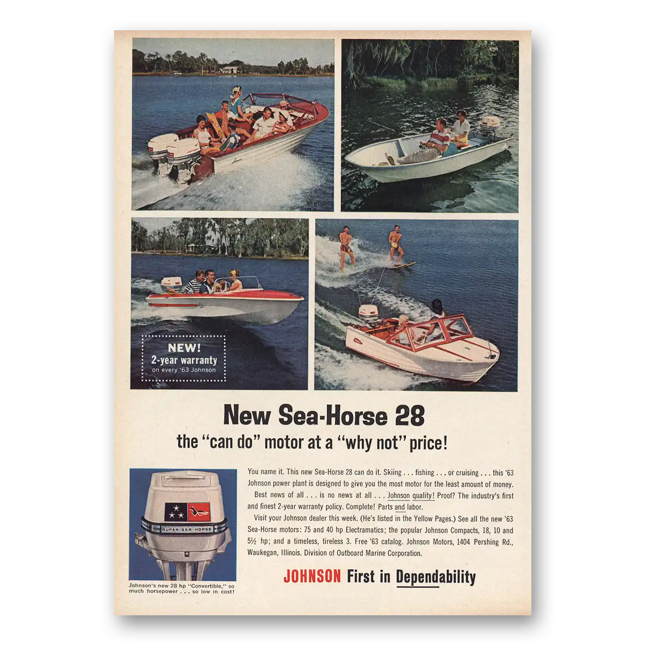 1963 Johnson Sea Horse Motors Can Do Motor Vintage Magazine Print Ad