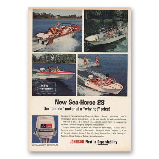 1963 Johnson Sea Horse Motors Can Do Motor Vintage Magazine Print Ad