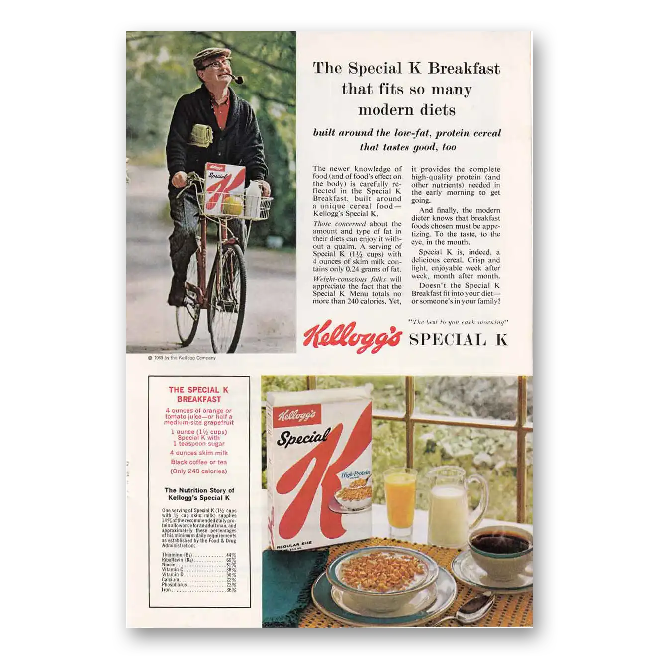 1963 Kelloggs Special K Bicycle Modern Diets Vintage Magazine Print Ad