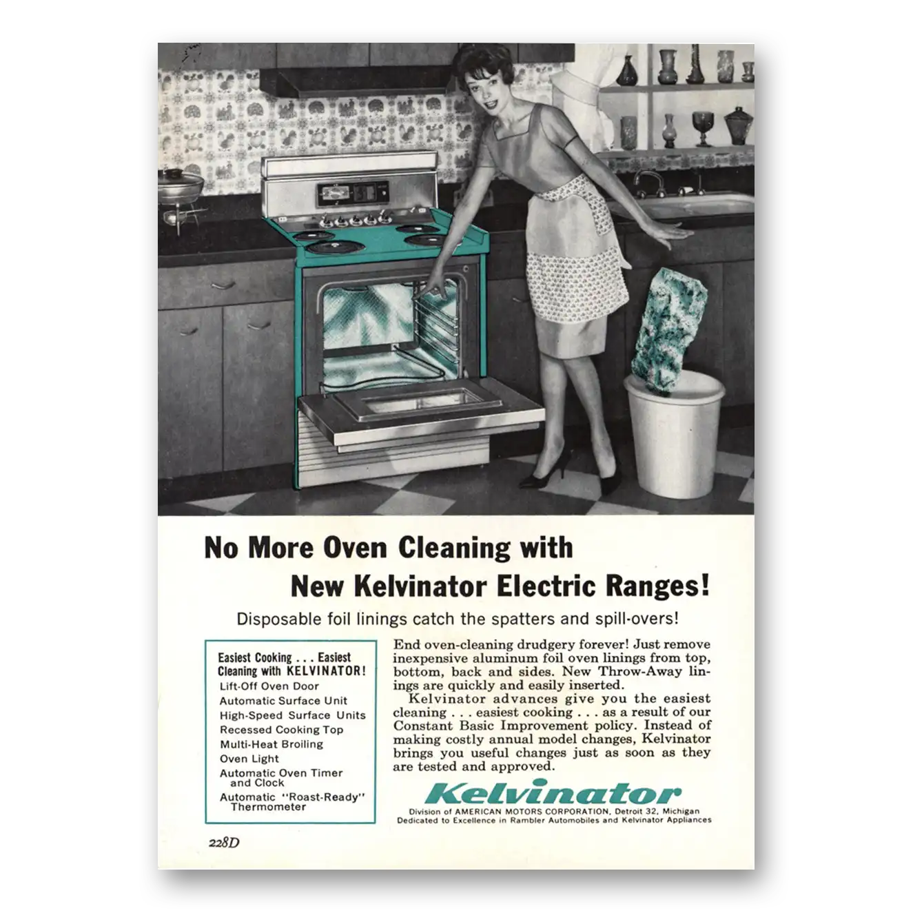 1963 Kelvinator Oven No More Oven Cleaning Vintage Magazine Print Ad