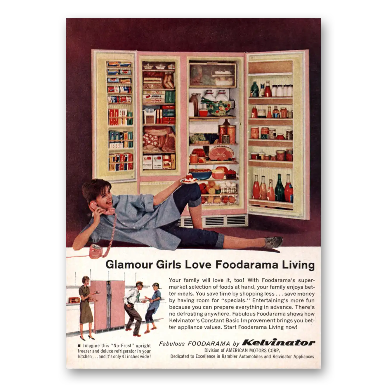 1963 Kelvinator Refrigerator Glamour Girls Love Foodarama Living Vintage Magazine Print Ad