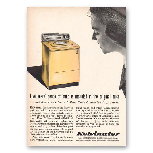 1963 Kelvinator Washer Five Years Piece of Mind Vintage Magazine Print Ad