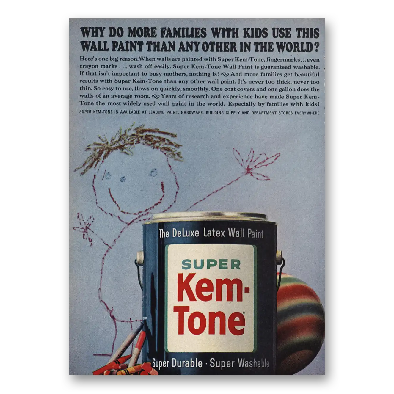 1963 Super Kem Tone Paint Families With Kids Use This Wall Paint Vintage Magazine Print Ad