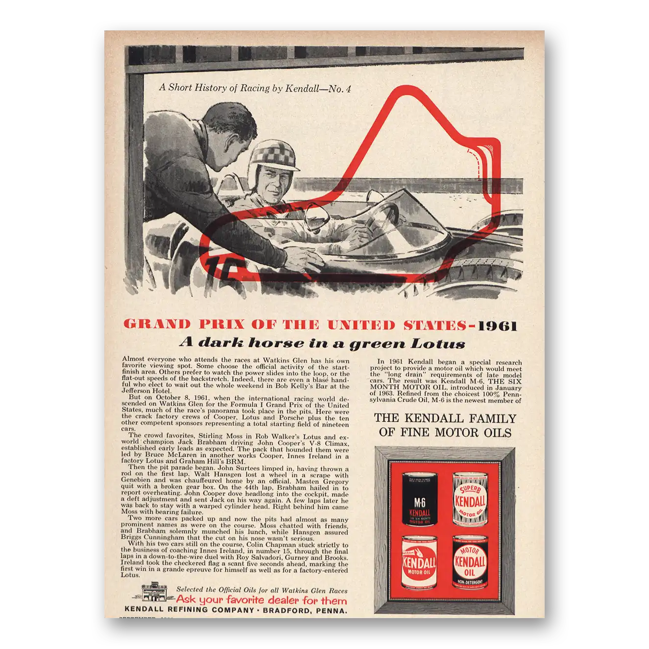 1963 Kendall Motor Oils United States Dark Horse Vintage Magazine Print Ad