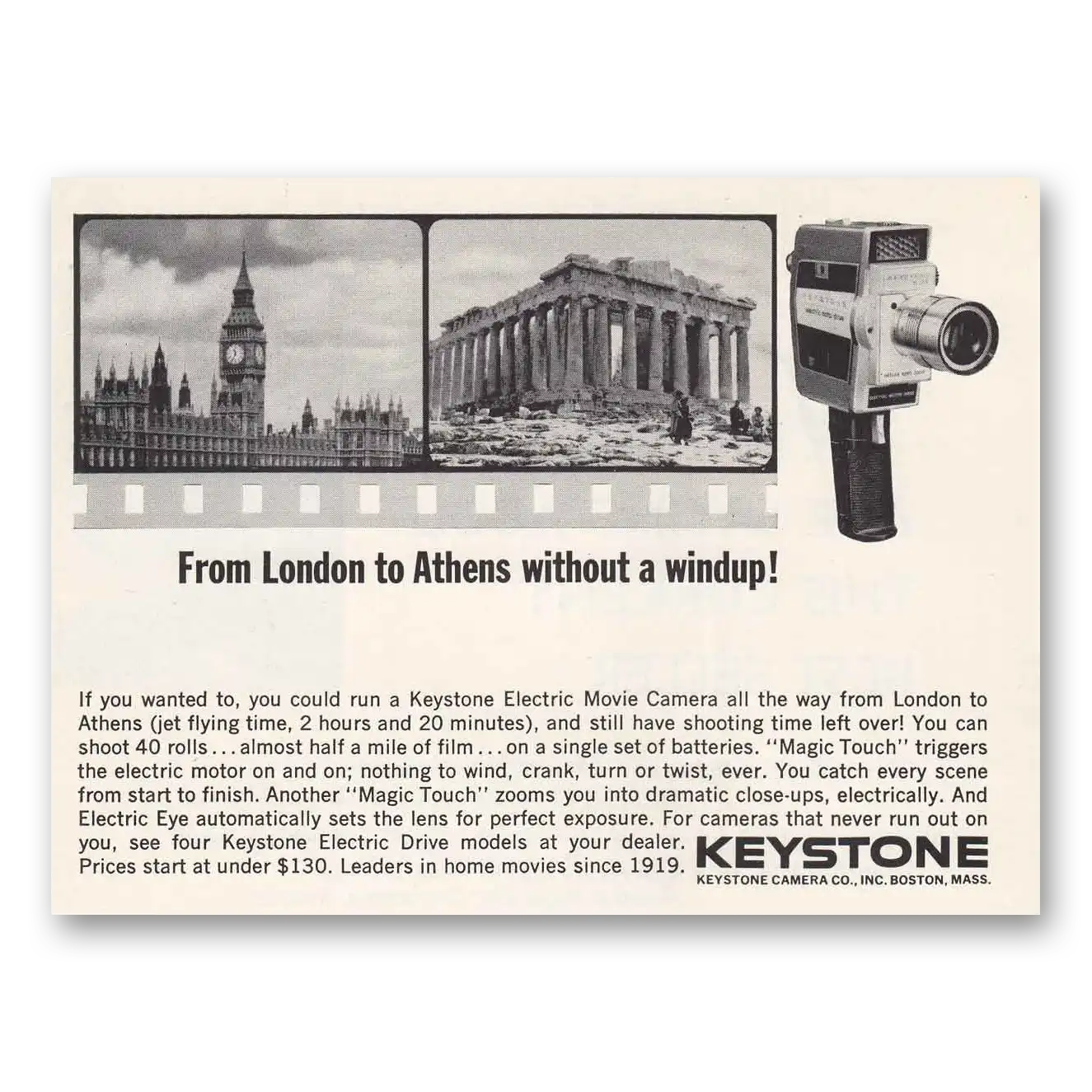 1963 Keystone Camera From London to Athens Vintage Magazine Print Ad