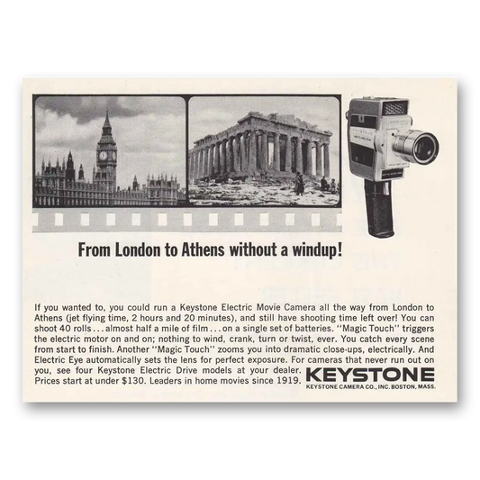 1963 Keystone Camera From London to Athens Vintage Magazine Print Ad