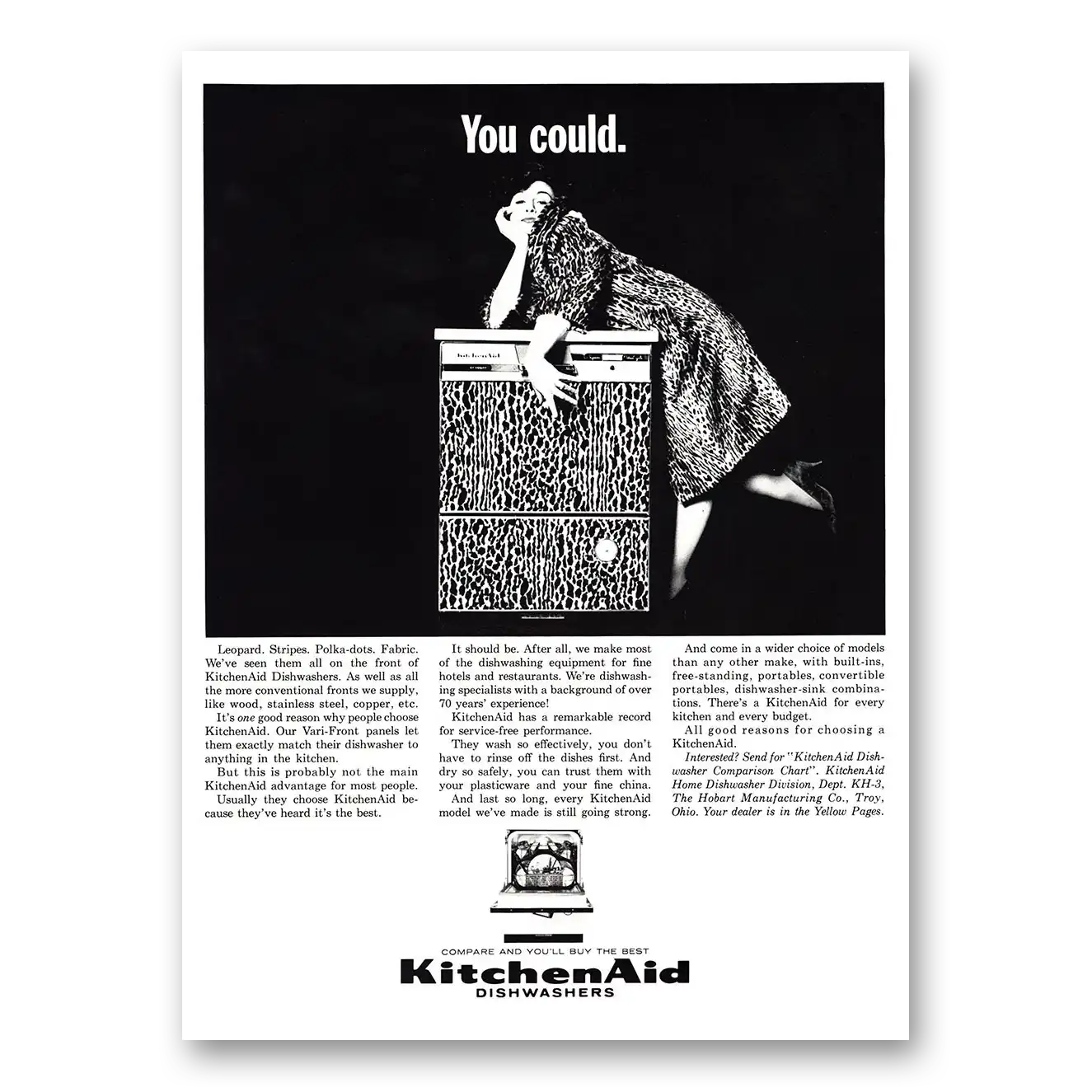 1963 KitchenAid Dishwasher You Could Leopard Stripes Polka Dots Vintage Magazine Print Ad