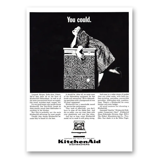 1963 KitchenAid Dishwasher You Could Leopard Stripes Polka Dots Vintage Magazine Print Ad