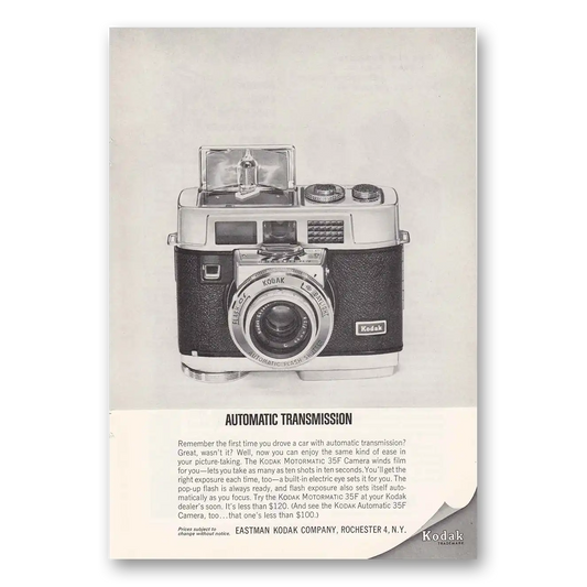 1963 Kodak Motormatic Camera Automatic Transmission Vintage Magazine Print Ad