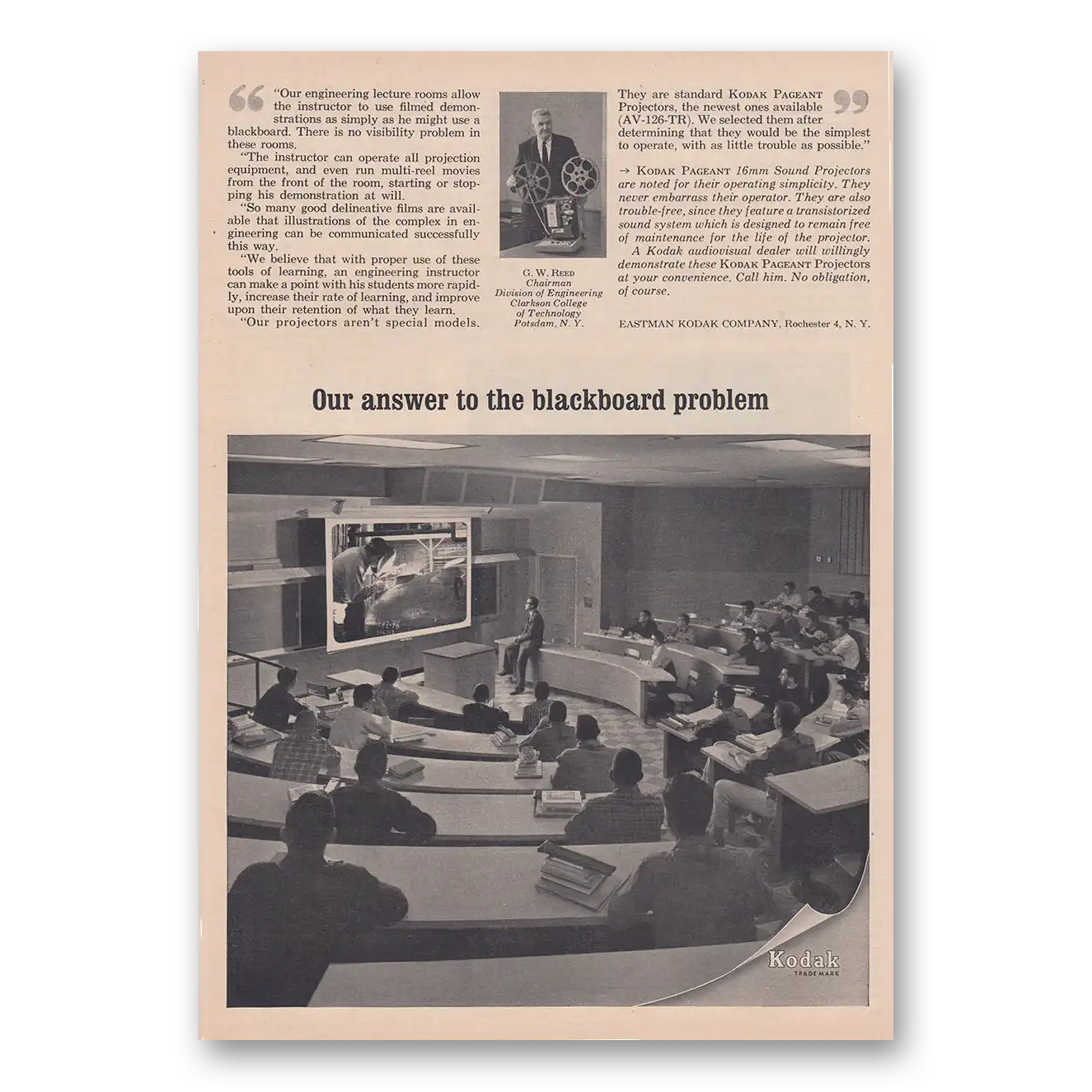 1963 Kodak Projector Our Answer to the Blackboard Problem Vintage Magazine Print Ad