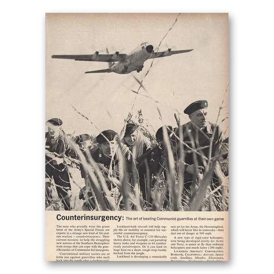 1963 Lockheed Hercules Counterinsurgency Art of Beating Communist Guerillas Vintage Magazine Print Ad