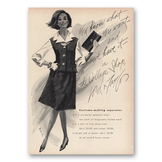 1963 Lord & Taylor Costume Making Separates Vintage Magazine Print Ad