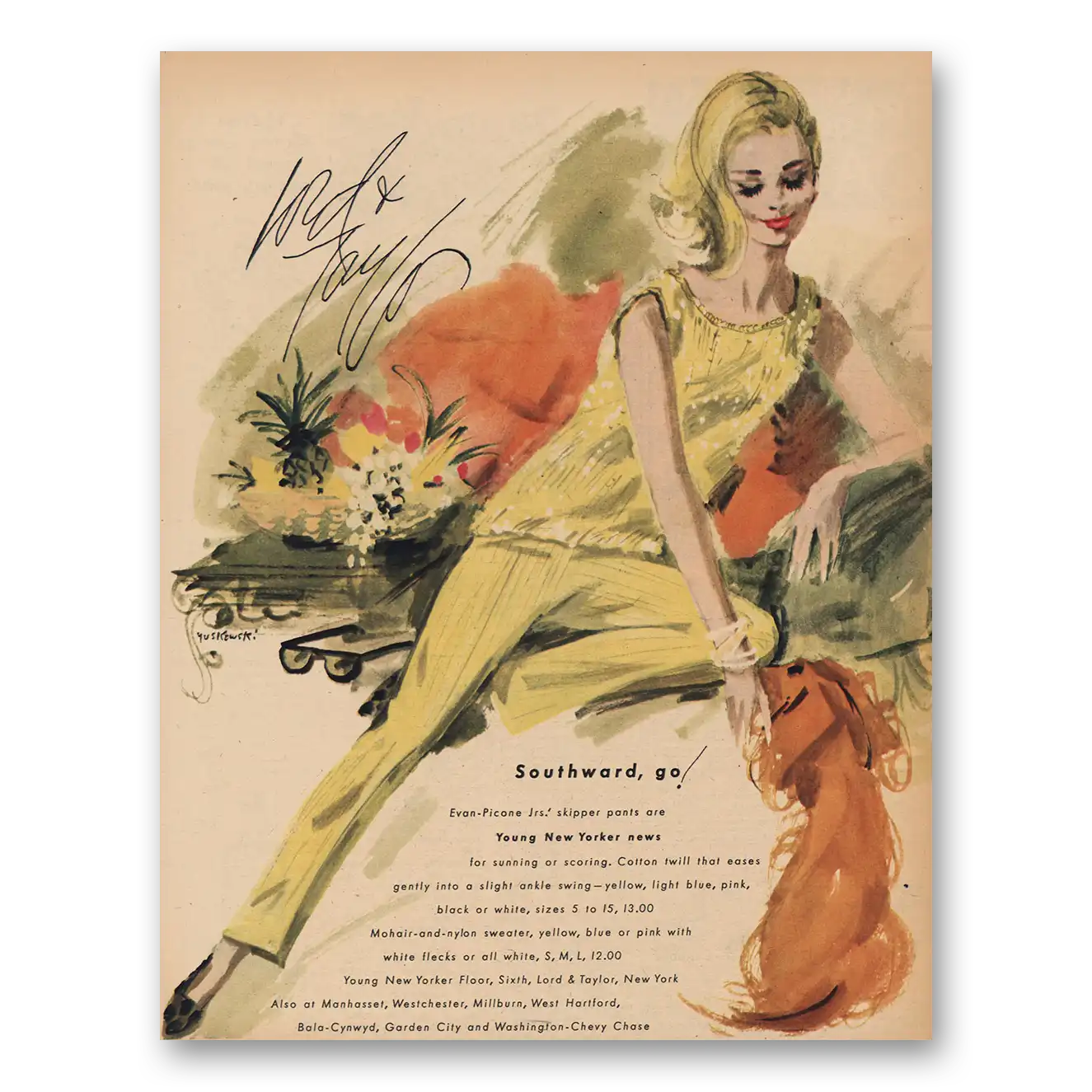 1963 Lord & Taylor Southward Go Evan Picone Vintage Magazine Print Ad