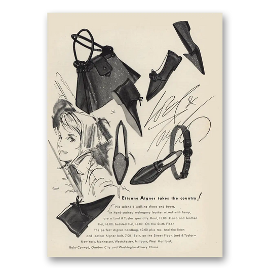 1963 Lord & Taylor Etienne Aigner Takes the Country Vintage Magazine Print Ad