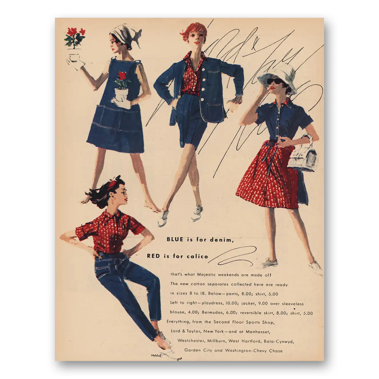 1963 Lord & Taylor Blue Is Denim Red Is Calico Vintage Magazine Print Ad