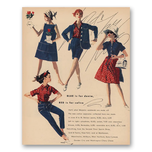 1963 Lord & Taylor Blue Is Denim Red Is Calico Vintage Magazine Print Ad