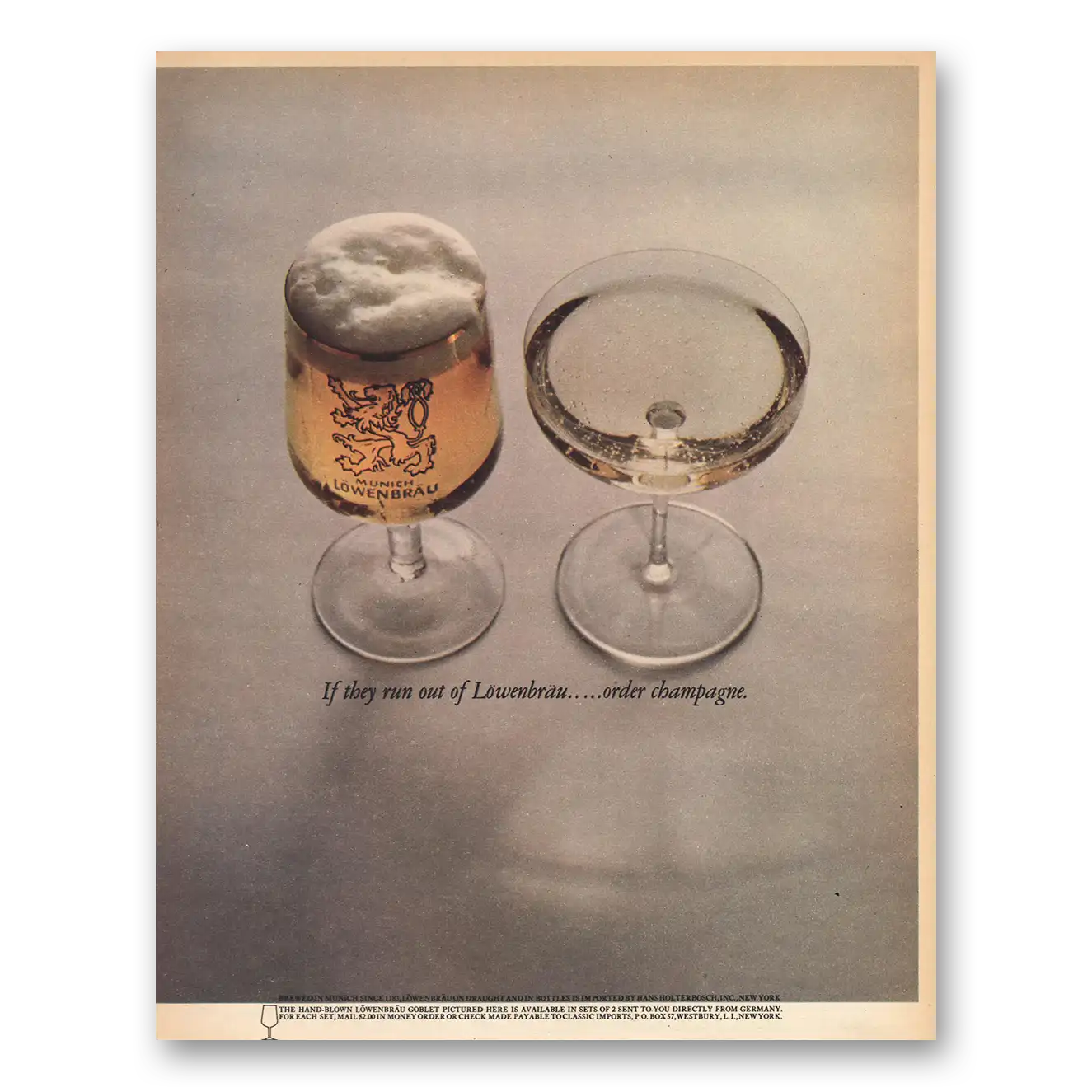 1963 Lowenbrau Beer Out of Lowenbrau Order Champagne Vintage Magazine Print Ad