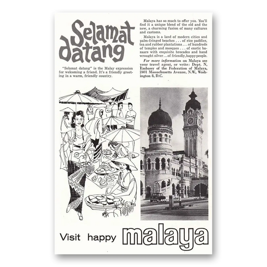 1963 Malaya Selamat Datang Vintage Magazine Print Ad