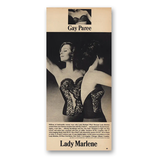 1963 Lady Marlene Brassiere Gay Paree Vintage Magazine Print Ad